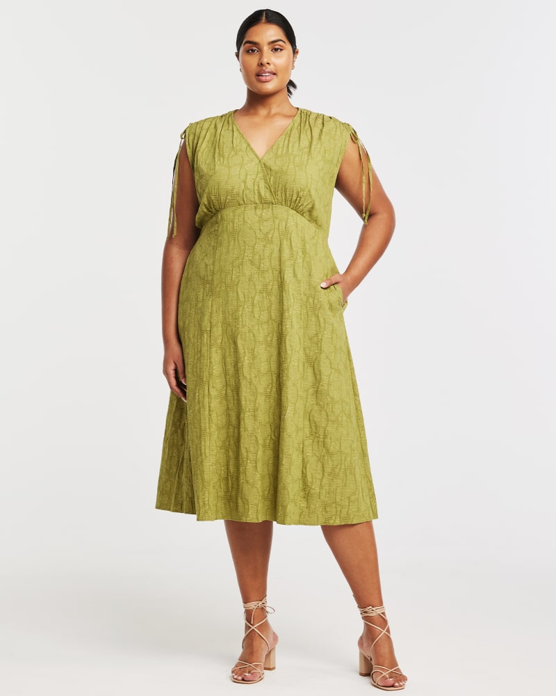 Front of a model wearing a size 16W Tyra Dress in Khaki by Estelle. | dia_product_style_image_id:349567